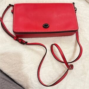 Coach Dinky Vibrant Red Crossbody Bag in glovetan leather